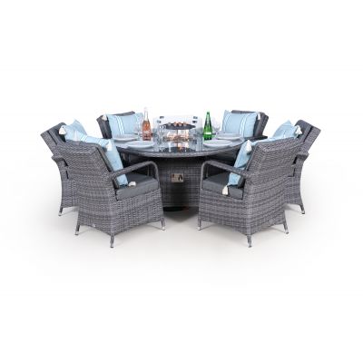 Arizona Fire Pit 6 Seater Round Rattan Dining Set - Grey