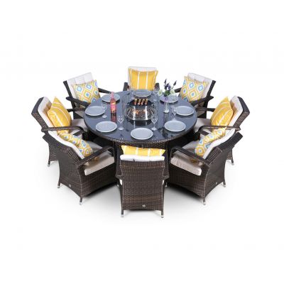 Arizona Fire Pit 8 Seater Round Rattan Dining Set - Brown
