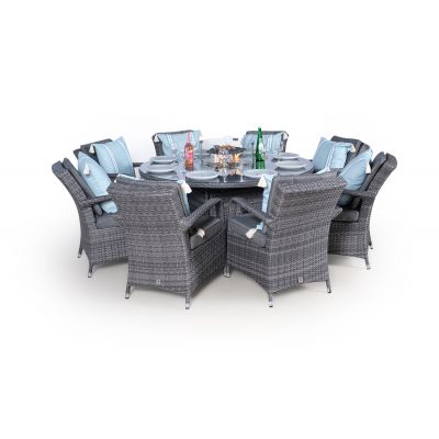 Arizona Fire Pit 8 Seater Round Rattan Dining Set - Grey