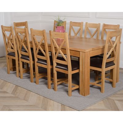 Dakota Extra Large Oak Dining Table with 10 Berkeley Oak Chairs