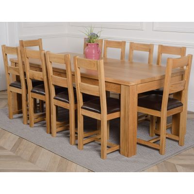 Dakota Extra Large Oak Dining Table with 10 Lincoln Oak Chairs