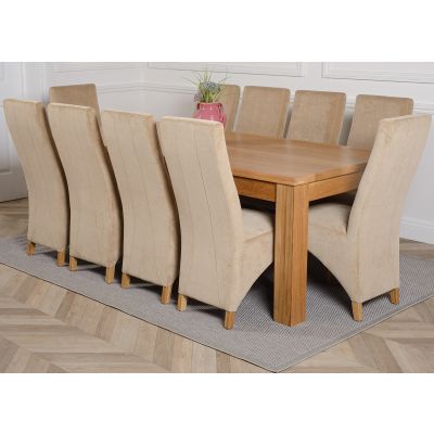 Dakota Extra Large Oak Dining Table with 10 Lola Beige Fabric Chairs
