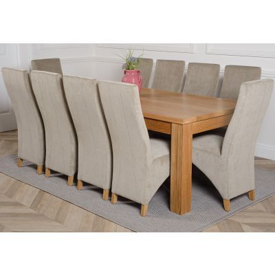 Dakota Extra Large Oak Dining Table with 10 Lola Grey Fabric Chairs