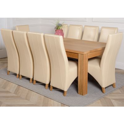 Dakota Extra Large Oak Dining Table with 10 Lola Ivory Leather Chairs