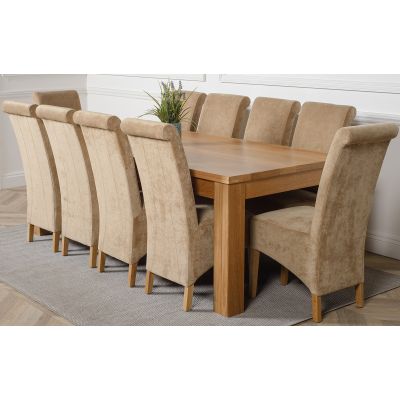 Dakota Extra Large Oak Dining Table with 10 Montana Beige Fabric Chairs