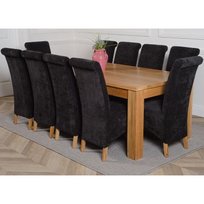Dakota Extra Large Oak Dining Table with 10 Montana Black Fabric Chairs