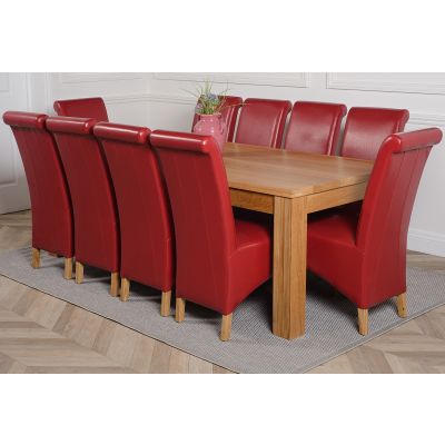 Dakota Extra Large Oak Dining Table with 10 Montana Burgundy Leather Chairs