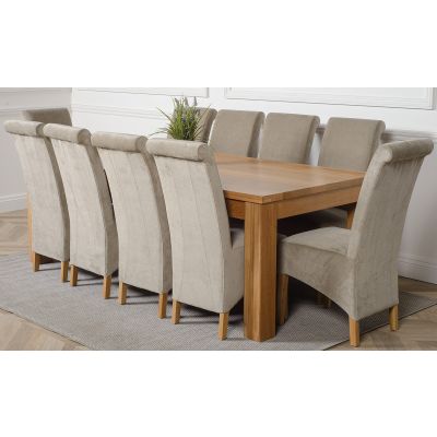 Dakota Extra Large Oak Dining Table with 10 Montana Grey Fabric Chairs