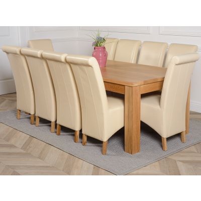 Dakota Extra Large Oak Dining Table with 10 Montana Ivory Leather Chairs