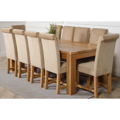 Dakota Extra Large Oak Dining Table with 10 Washington Beige Fabric Chairs