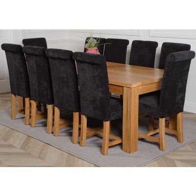 Dakota Extra Large Oak Dining Table with 10 Washington Black Fabric Chairs