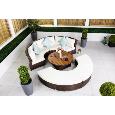 2-in-1 Modular Round Sofa Daybed Set - Brown
