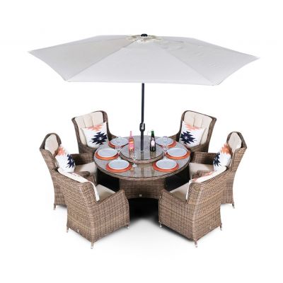 Dorset Signature Weave 6 Seater Round Rattan Dining Set - Brown