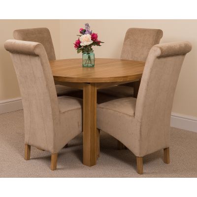 Edmonton Round Extendable Oak Dining Set with 4 Montana Beige Fabric Chairs