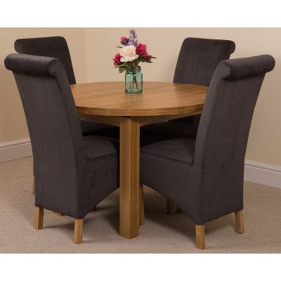 Edmonton Round Extendable Oak Dining Set with 4 Montana Black Fabric Chairs