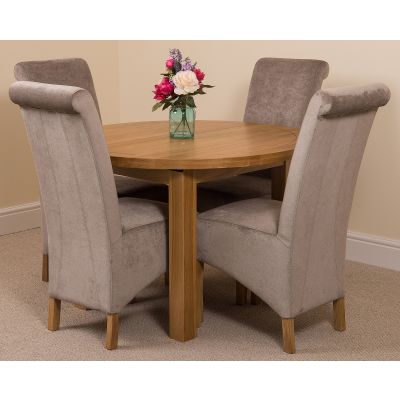 Edmonton Round Extendable Oak Dining Set with 4 Montana Grey Fabric Chairs