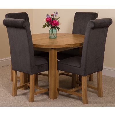 Edmonton Round Extendable Oak Dining Set with 4 Washington Black Fabric Chairs