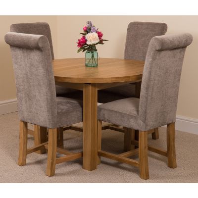 Edmonton Round Extendable Oak Dining Set with 4 Washington Grey Fabric Chairs