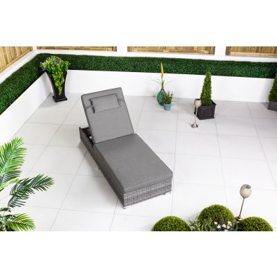 Rattan Garden Sunlounger - Grey