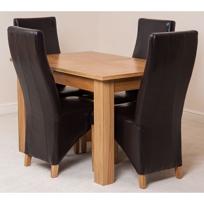 Hampton Small Oak Extending Dining Table with 6 Lola Brown Leather Chairs