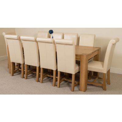 Kuba Extra Large Oak Dining Table with 10 Washington Ivory Leather Chairs