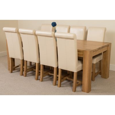 Kuba Extra Large Oak Dining Table with 8 Washington Ivory Leather Chairs