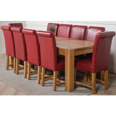 Kuba Extra Large Oak Dining Table with 10 Washington Burgundy Leather Chairs