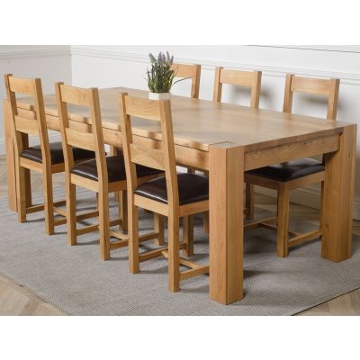 Kuba Extra Large Oak Dining Table with 6 Lincoln Oak Chairs