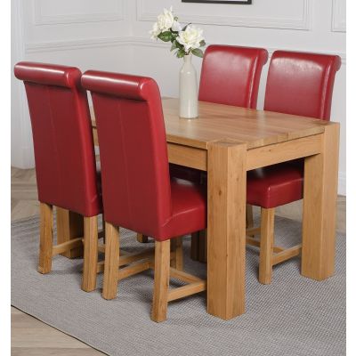 Kuba Small Oak Dining Table with 4 Burgundy Washington Leather Chairs