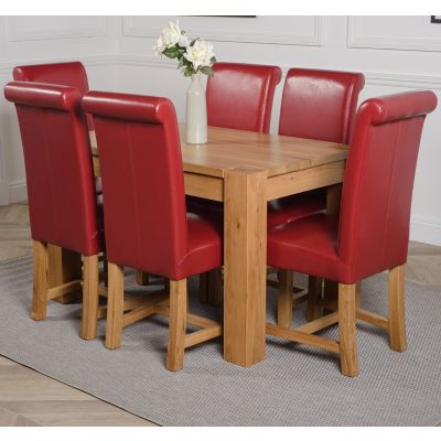 Kuba Small Oak Dining Table with 6 Burgundy Washington Leather Chairs