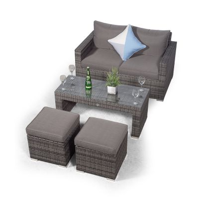 Sydney 2 Seater Sofa Loveseat With Coffee Table & 2 Stools - Grey