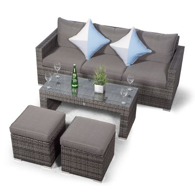 Sydney 3 Seater Sofa With Coffee Table & 2 Stools - Grey