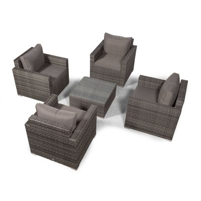 Sydney Rattan 4 Seater Armchair Conversation Set With Square Coffee Table - Grey