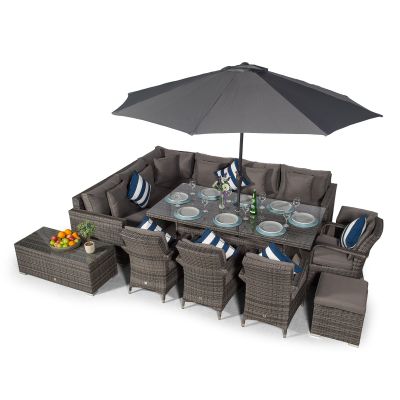 Havana - Modular 10 Seat Rattan Corner Sofa Dining Set With Luxury Padded Dining Chairs, Stools & Coffee Table - Grey
