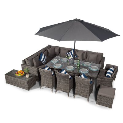 Havana - Modular 10 Seat Rattan Corner Sofa Dining Set With Padded Dining Chairs, Stools & Coffee Table - Grey