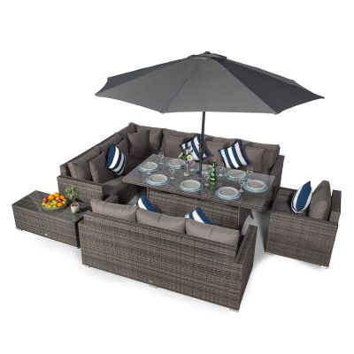 Havana - Modular 10 Seat Rattan Corner Sofa Dining Set With 3 Seat Sofa, Armchair & Coffee Table - Grey
