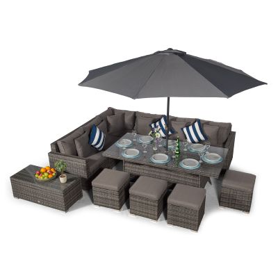 Havana - Modular 10 Seat Rattan Corner Sofa Dining Set With Stools & Coffee Table - Grey