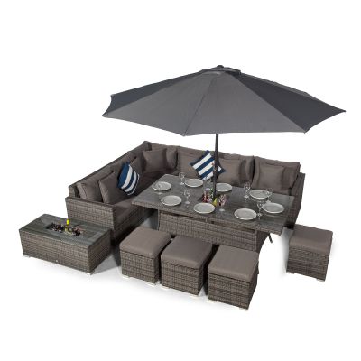 Havana - Modular 10  Seat Drinks Cooler Rattan Corner Sofa Dining Set With Stools & Coffee Table - Grey