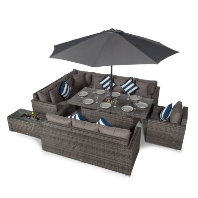 Havana - Modular 10 Seat Drinks Cooler Rattan Corner Sofa Dining Set With 3 Seat Sofa, Armchair & Coffee Table - Grey