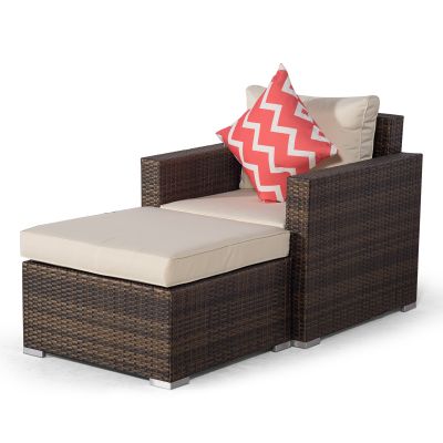 Sydney Rattan Armchair & Ottoman - Brown