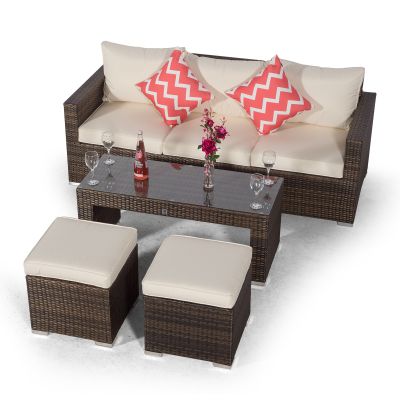 Sydney 3 Seater Sofa With Coffee Table & 2 Stools - Brown