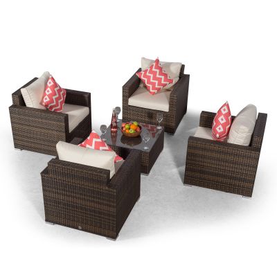 Sydney Rattan 4 Seater Armchair Conversation Set With Square Coffee Table - Brown