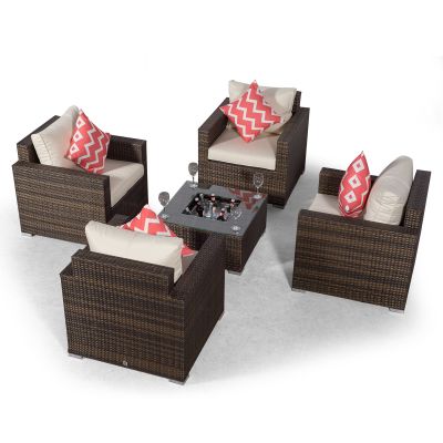 Sydney Rattan 4 Seater Armchair Conversation Set With Square Ice Bucket Coffee Table - Brown