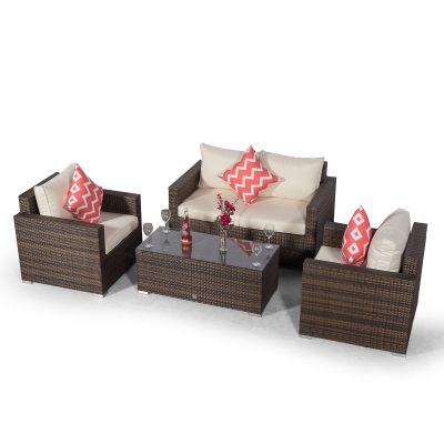 Sydney 4 Seater Loveseat & Armchair Conversation Set With Coffee Table - Brown