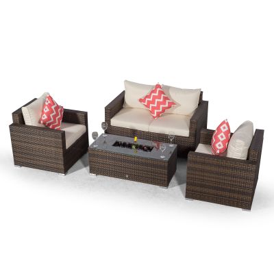 Sydney 4 Seater Loveseat & Armchair Conversation Set With Ice Bucket Coffee Table - Brown
