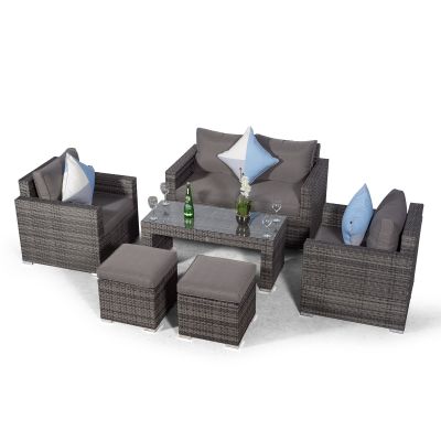Sydney 4 Seater Loveseat & Armchair Conversation Set With Coffee Table & 2 Stools - Grey