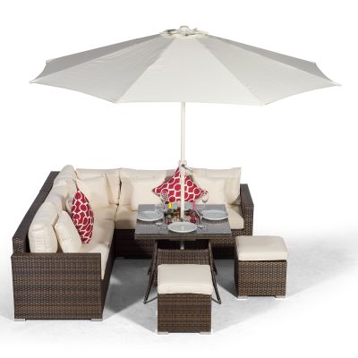 Havana - Modular 7 Seat Rattan Corner Sofa Dining Set with Drinks Cooler - Brown