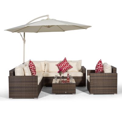 Havana L Shape Modular 6 Seat Rattan Corner Sofa Set With Armchair & Coffee Table - Brown