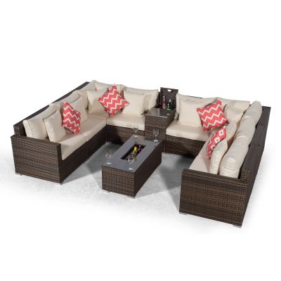 Havana U Shape Modular 8 Seat Rattan Sofa Set With Armrest Drinks Cooler & Drinks Cooler Coffee Table - Brown