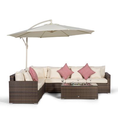 Havana L Shape Modular 6 Seat Rattan Corner Sofa Set With Large Drinks Cooler Coffee Table - Brown